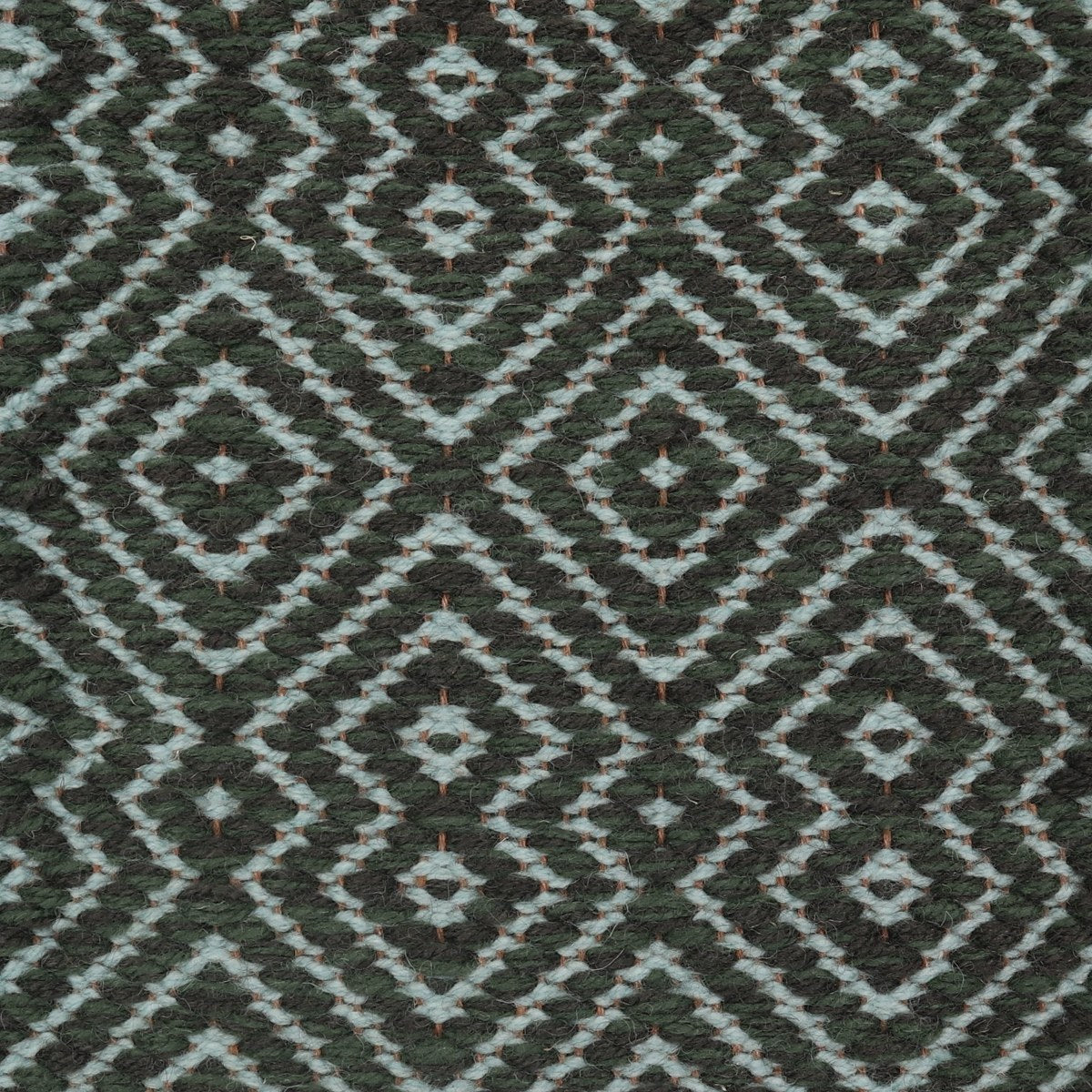 <p>Dual Diamond Twill in Different Sizes, main dark green mix CH7878, CH017, inside light blue mix CH4400, 5032 on the brown yarn</p>
