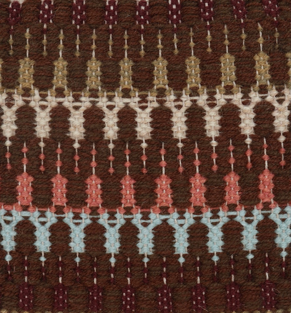 <p>Folk Zig Zag Striped, main brown mix CH4225, CH4326, 1) wine CH5226, 2) light blue 5032, 3) pink 8119, 8186, 8187, 4) 6023, 03, 5) green mix 6004, 8197</p>