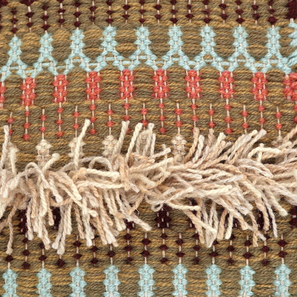 <p>Folk Zig Zag Striped with Rya, main green mix 8197, 6004, inside 1) wine CH5226, 2) light blue 5032, 3) pink 8119, 8186, 8187, 4) mix 6023, 03, Rya mix 6023, 03, 12</p>