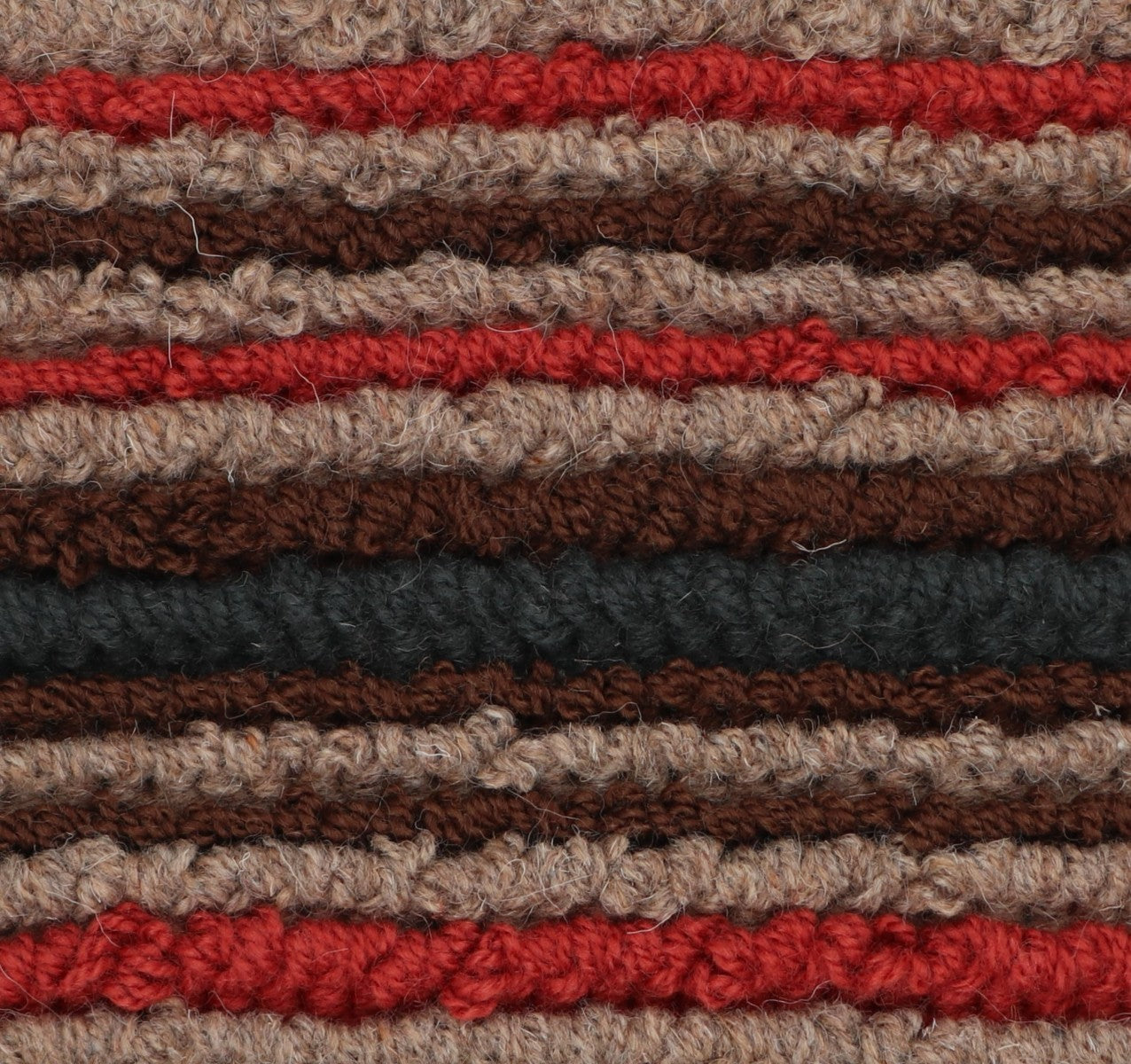 <p>Bespoke Bouclé Striped, beige 02, blue-grey 6020, brown CH4225, teal 8153 on the natural yarn</p>