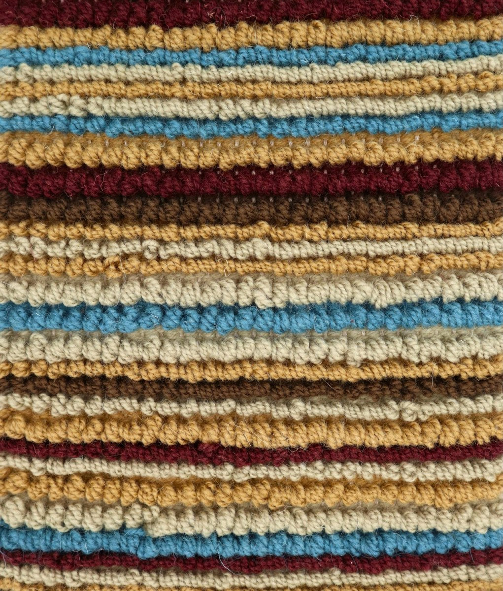 <p>Bespoke Bouclé Striped, light green 4012, greenish brown CH4326, mustard 6004, burgundy CH5226, blue 8008 on the natural yarn</p>