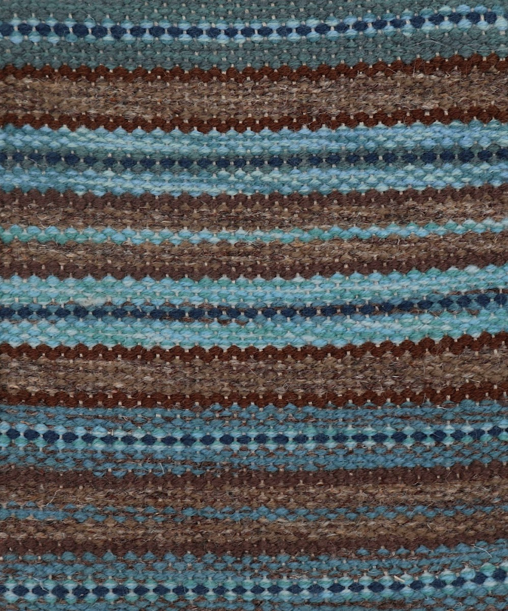 <p>Bespoke Single Weave Striped, base - 6017, 11, 17, pattern 1. - 17, 8015, 5021, pattern 2. - 5012, 5017, CH050, pattern 3. - CH4400, 5001, 8008, pattern 4. - 262, CH3424, 504, stripe 1. - 6005, stripe 2. - CH4225, dots - 5027 on the natural yarn</p>