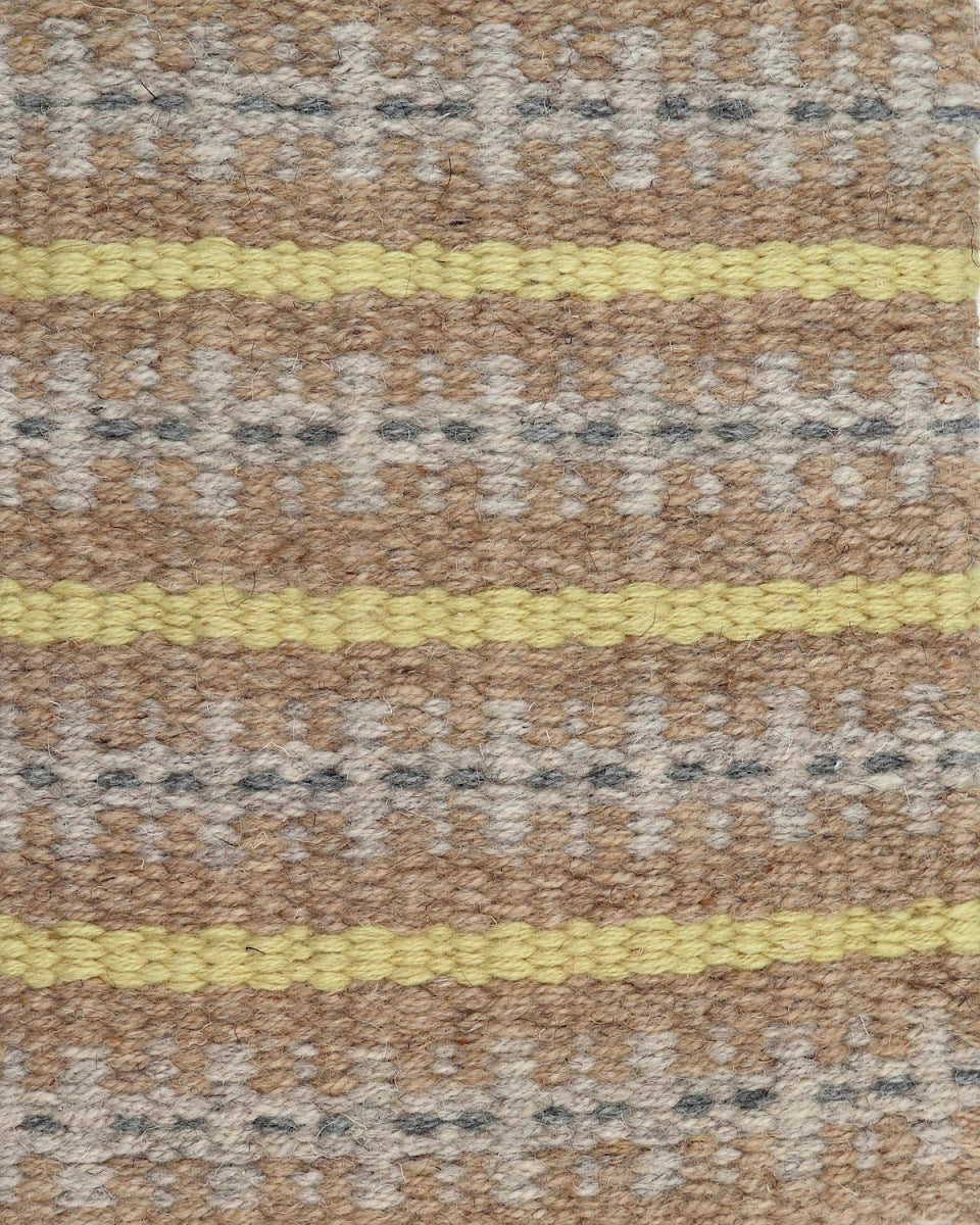 <p>Bespoke Strings Striped Irregular, pattern - light grey 12, dots - grey 04, base - beige 03, stripe - yellow 2006</p>