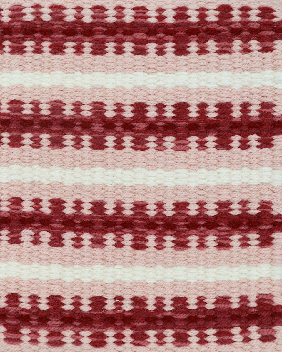 <p>Bespoke Strings Striped Irregular, pattern - red mix 3011, 6037, 3010, dots - wine 3015, base - light pink 3016, stripe - white CH044</p>
