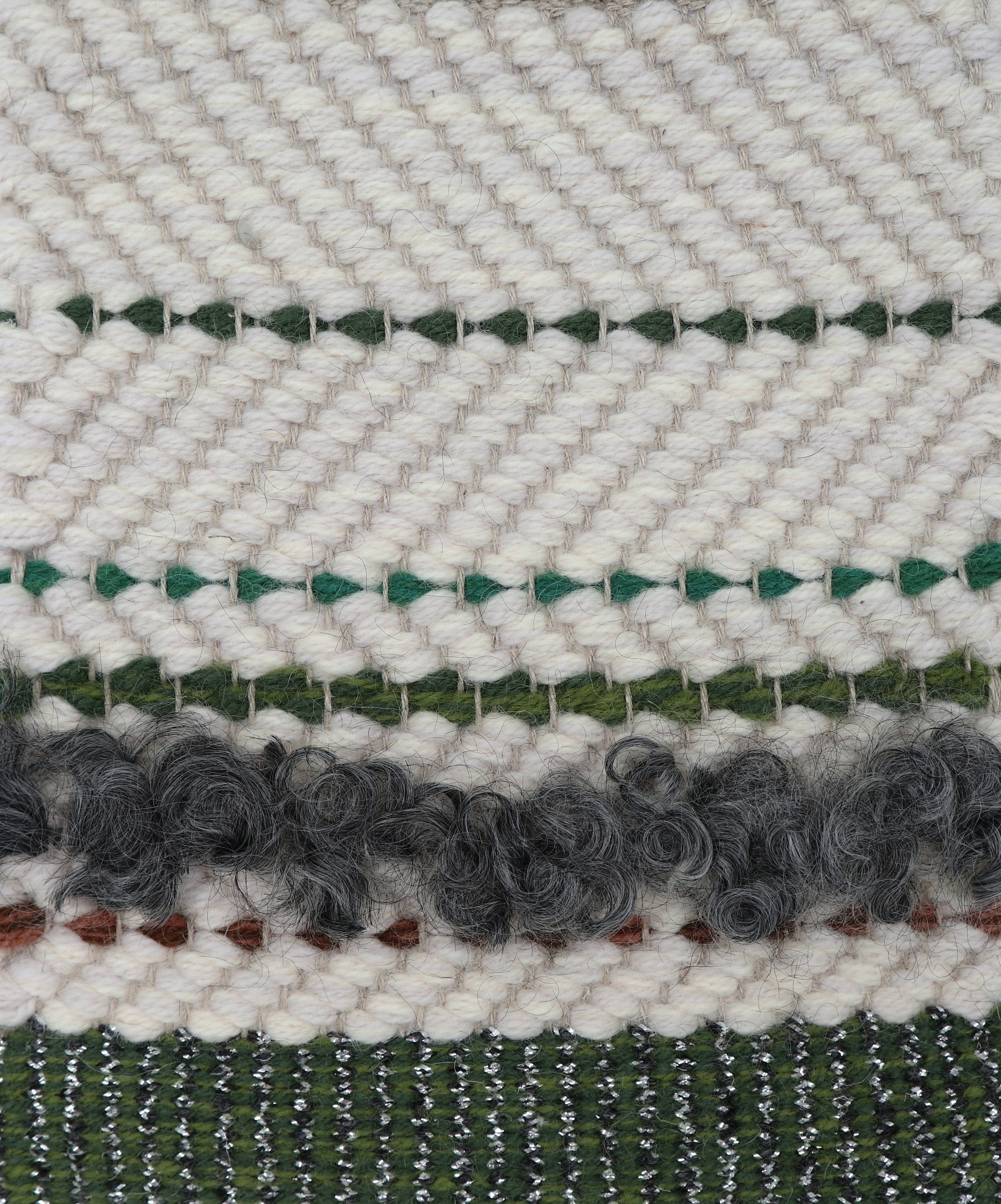 <p><meta charset="UTF-8"><a id="fancybox-right"></a><span class="fancy-ico" id="fancybox-right-ico"></span></p>
<div id="fancybox-title" class="fancybox-title-inside"></div>
<div class="fancybox-title-inside">
<div class="fancybox-title-inside" id="fancybox-title">
<meta charset="UTF-8">
<span>CLAY AND GRASS created by Lars Nilsson, Herringbone, white mix 1023, CH044, stripes in green 4011, green mix 4007, 4008, green mix 4011, CH015, Sheepskin fur, brown mix CH4225, 6008, woven striped ending 1) CH015, 4011 and 05 silver</span><br>
</div>
<br>
</div>