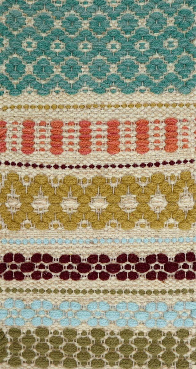 <p>Country Rug, base beige 6023, 03; green 8197, wine CH5226, yellow 6004, light blue 5032, juniper 8235, 8200, pink 8119, 8186, 8187 on the natural yarn</p>