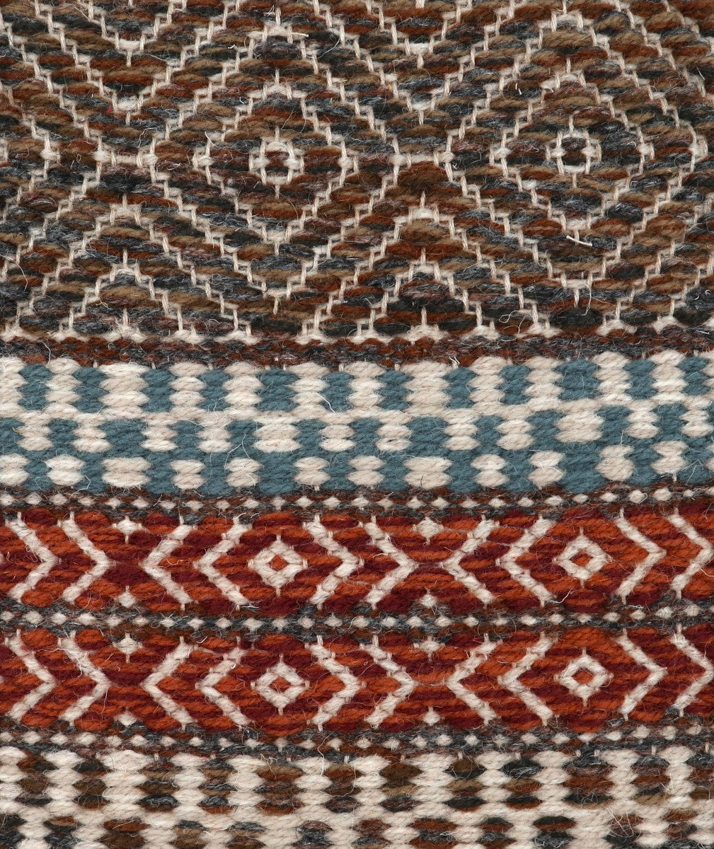 <p>Country Rug,  main dark brown 17, 05, 6117, CH4326, CH4225, CH7878, inside light grey 12, ST1011, stripe A - blue 262, inside light grey 12, ST1011, stripe B - red mix of CH5226, 6002, inside light grey 12, ST1011 on the natural yarn</p>