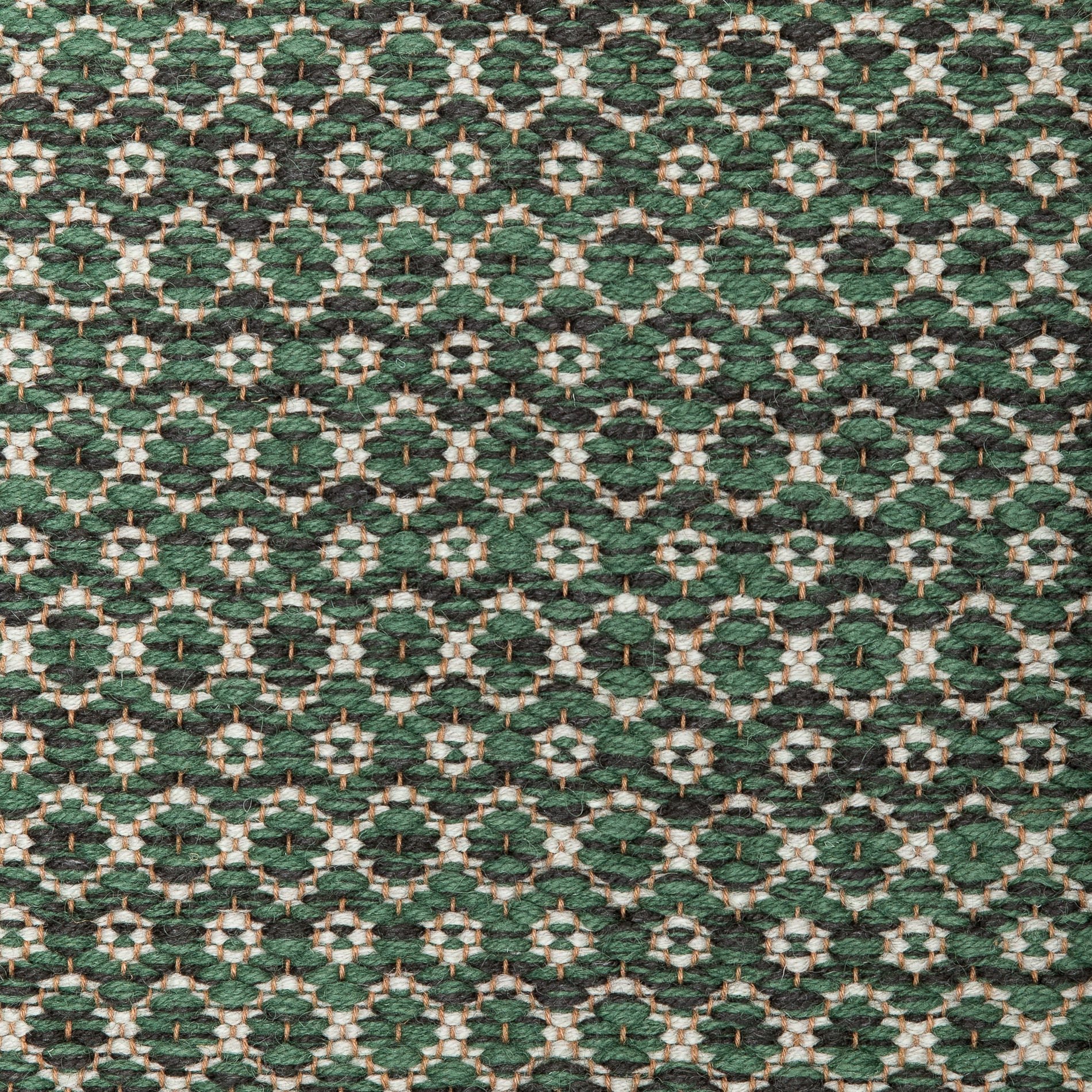 <p>Double Rosepath, main green mix CH017 (66%), CH7878 (34%), inside green mix CH4360, CH033, stripe in the end in red mix 3010, 3015, striped woven ending on the brown yarn</p>