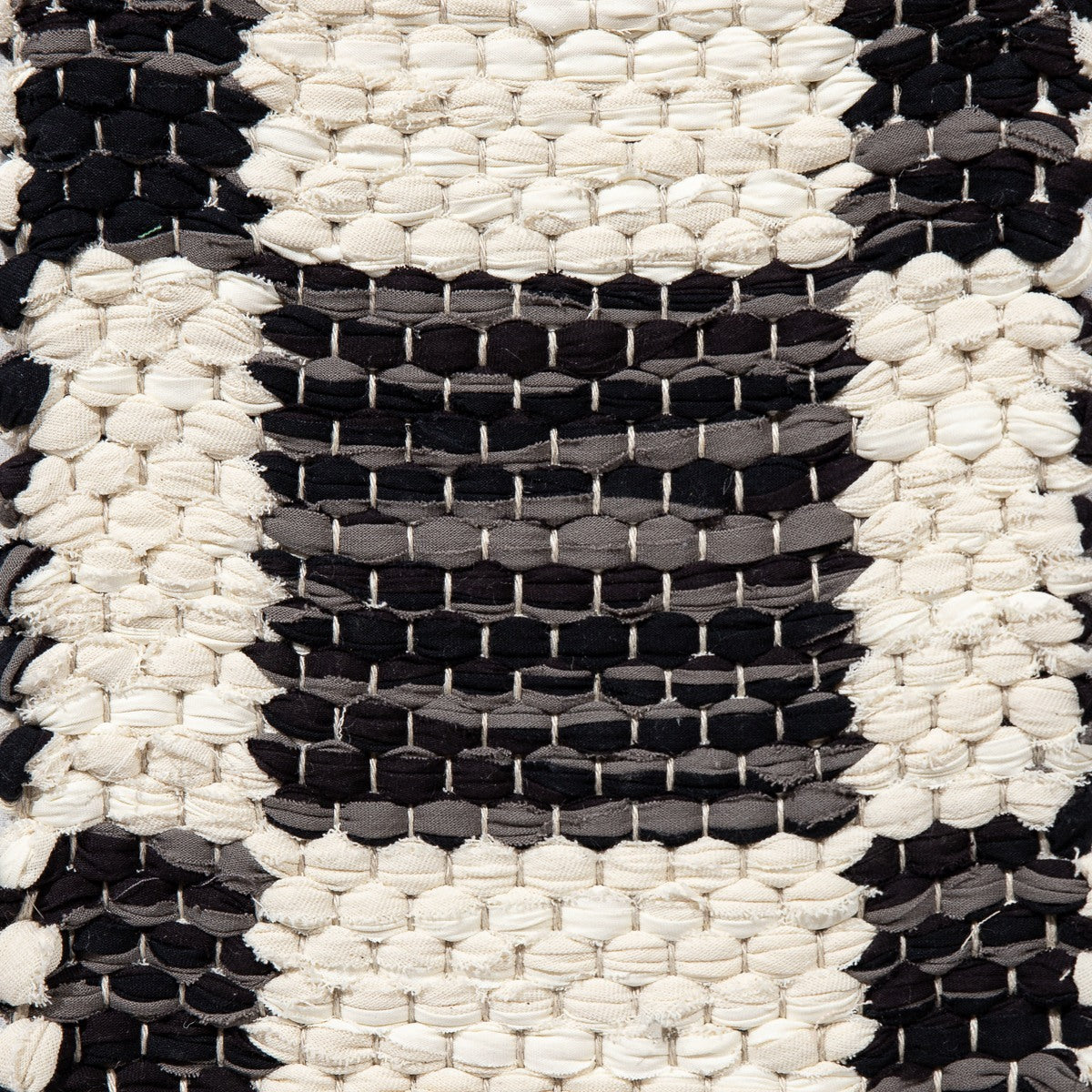 <p>Double Weave Chequered, 1 sq - black 162, 166, 184, 2 sq - white mix 104, 102 on the natural yarn</p>