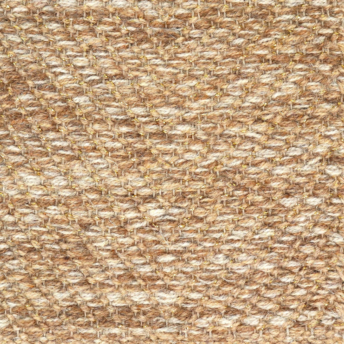 <p>Dual Vertical Herringbone, main beige mix 02, 03, 12, inside 03 with gold metallic on the natural yarn</p>