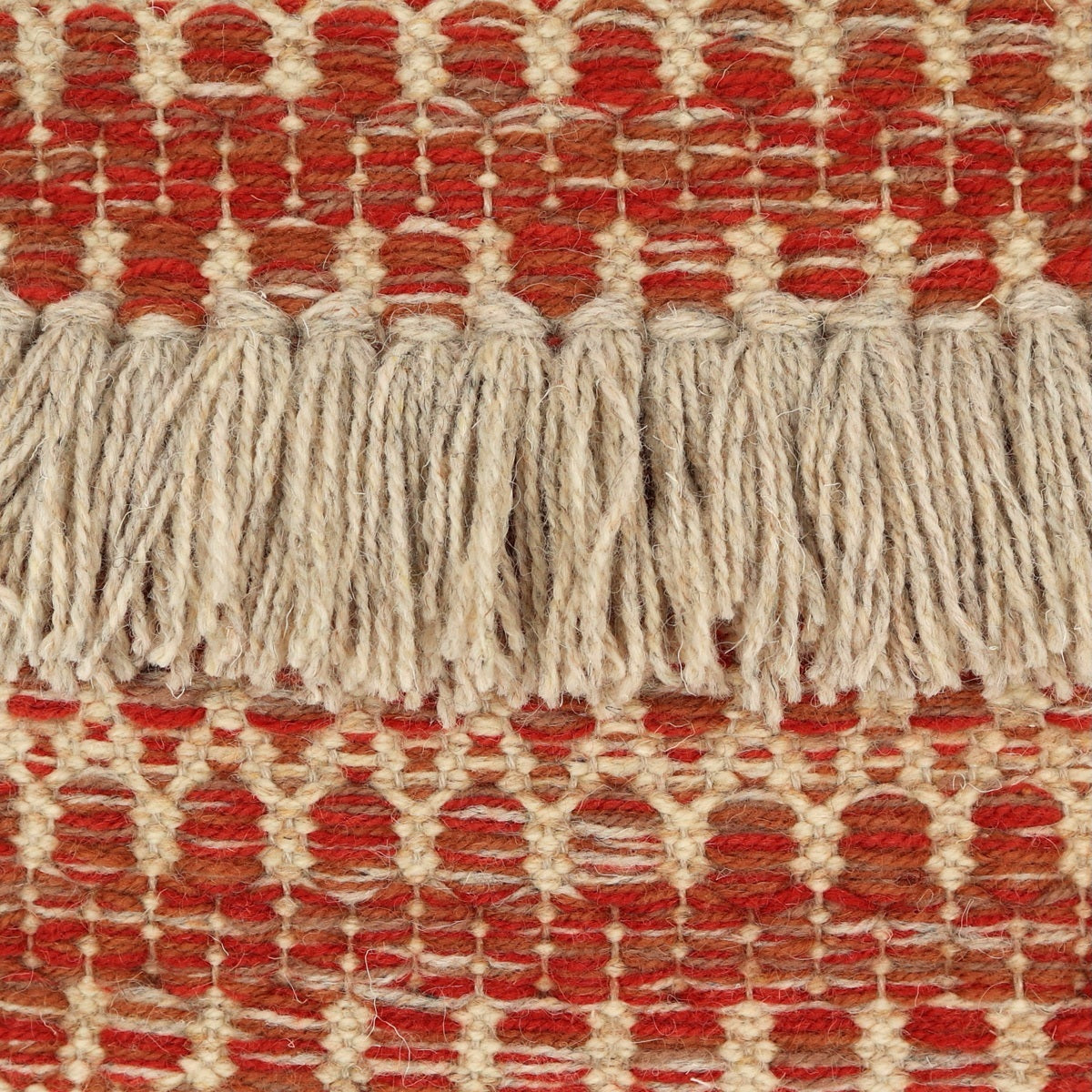 <p>Folk Zig Zag with Rya, main terracotta mix 8153, 8154, 6013, 6008, 12, inside cream mix 6023, 03, Rya in 12 on the natural yarn</p>