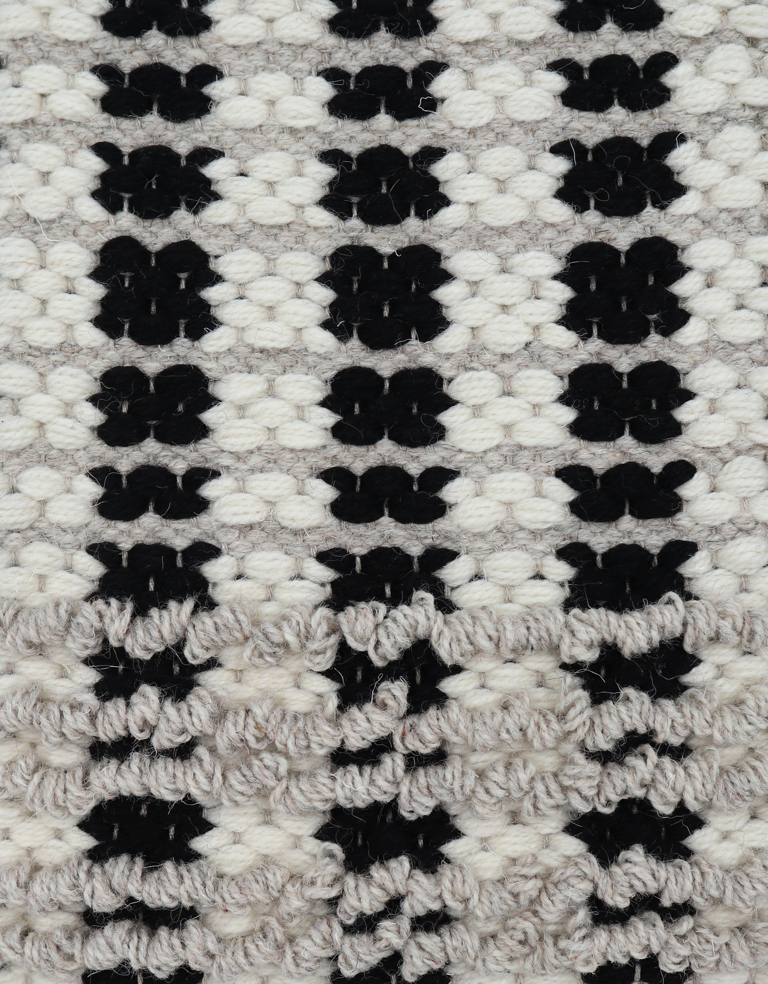 <p>Double Weave Striped with Bouclé, white CH044, black 1006, bouclé in light grey 12 on the natural yarn</p>
