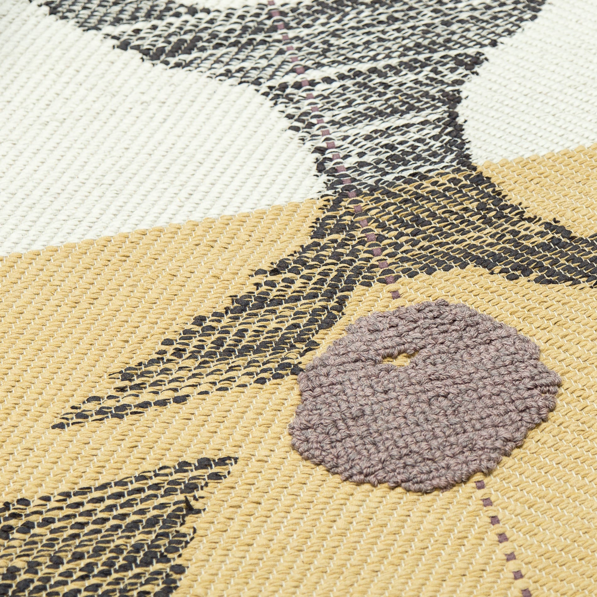 <p><meta charset="UTF-8"><a id="fancybox-right"></a><span id="fancybox-right-ico" class="fancy-ico"></span></p>
<div class="fancybox-title-inside" id="fancybox-title">
<div id="fancybox-title-inside"><span>RUG MINERVA created by Ami Katz, Vertical Herringbone (75sm), Base white 0529 and yellow 0532, stripe in the end mustard H471, Pattern in stitches brown 0493, vertical stiches in purple 0496, Boucle dots in purple mix 1004 (2thr.), 1003 (1thr.) on the natural yarn</span></div>
</div>