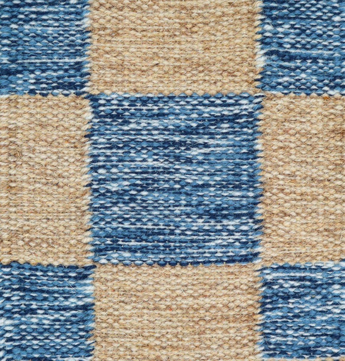 <p>Single Weave Chequered, 1 sq - blue mix CH054, 5021, 5027, 2 sq - cream mix CH1207, 03, 02 on the natural yarn</p>