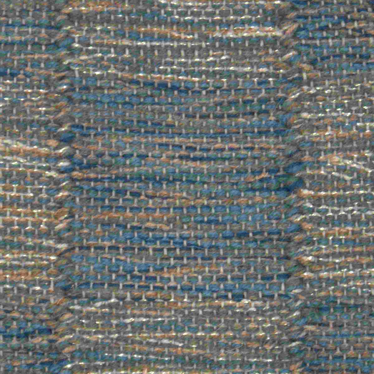 <p>Single Weave Chequered, sq 1 blue 504, 6017, 02, CH1207 with Light Gold Lurex, 8603, sq 2 504, 8603, 8602, 5027, 6017, 02 on the natural yarn</p>