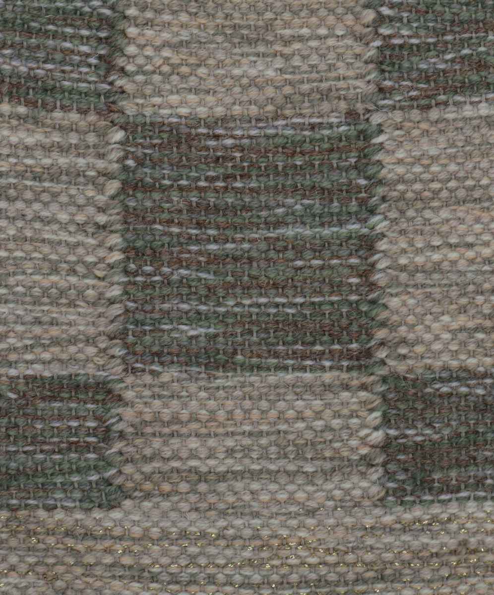 <p>Single Weave Chequered with Single Weave Border with Gold Lurex,	sq 1 - green mix 1025, 1009, 4015, 1023, 02, sq 2 - cream mix 6019, 06, 12, 1008, 1011, 6014, <br>
4 cm plain endings in cream 6019, 06, 12, 1008, 1011, 6014 with gold lurex on the natural yarn</p>