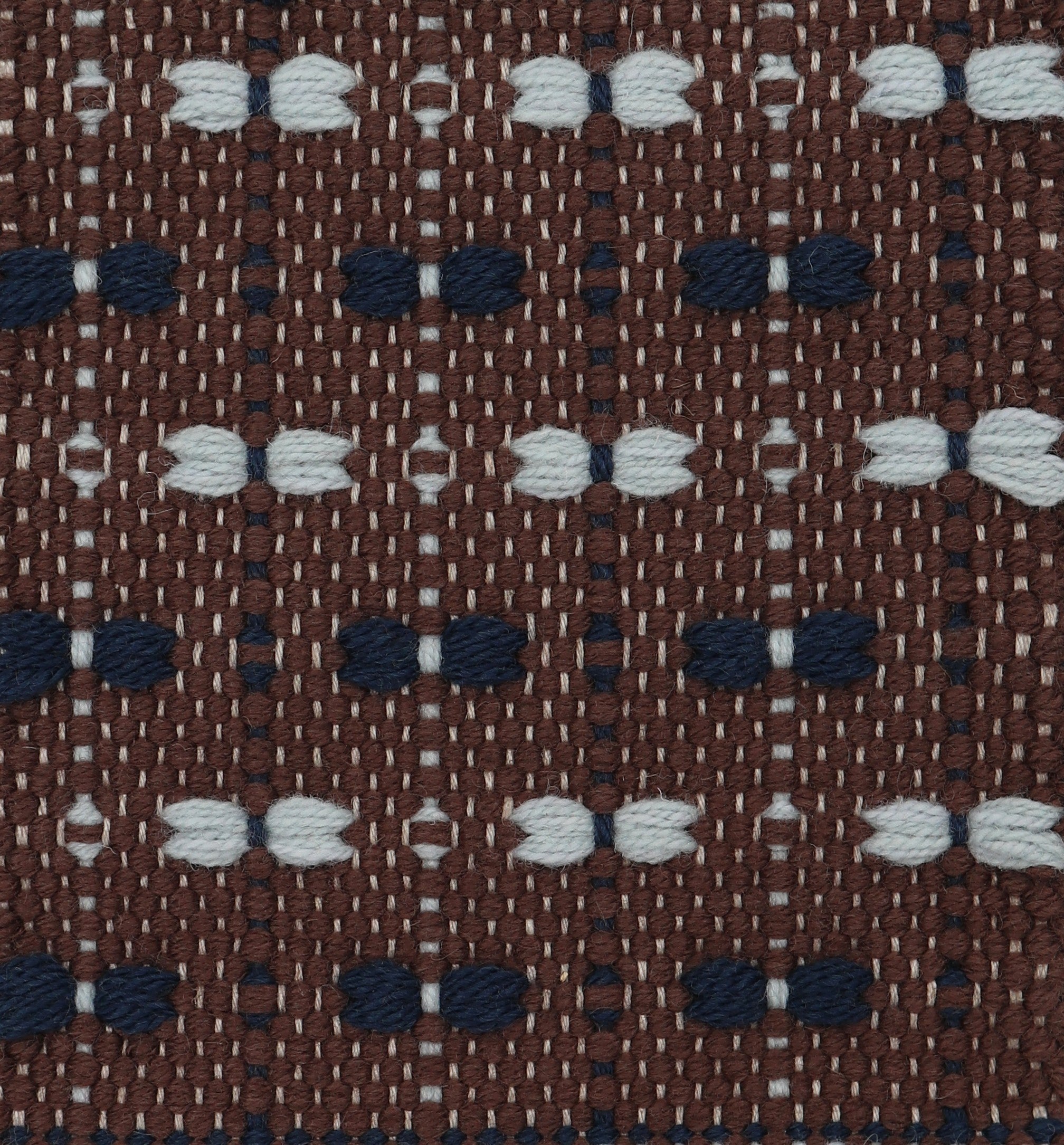 <p>Single Weave with Bows, base brown 6005, bows in light blue CH054 and dark blue 5027 <span style="font-size: 0.875rem;">on the natural yarn</span></p>