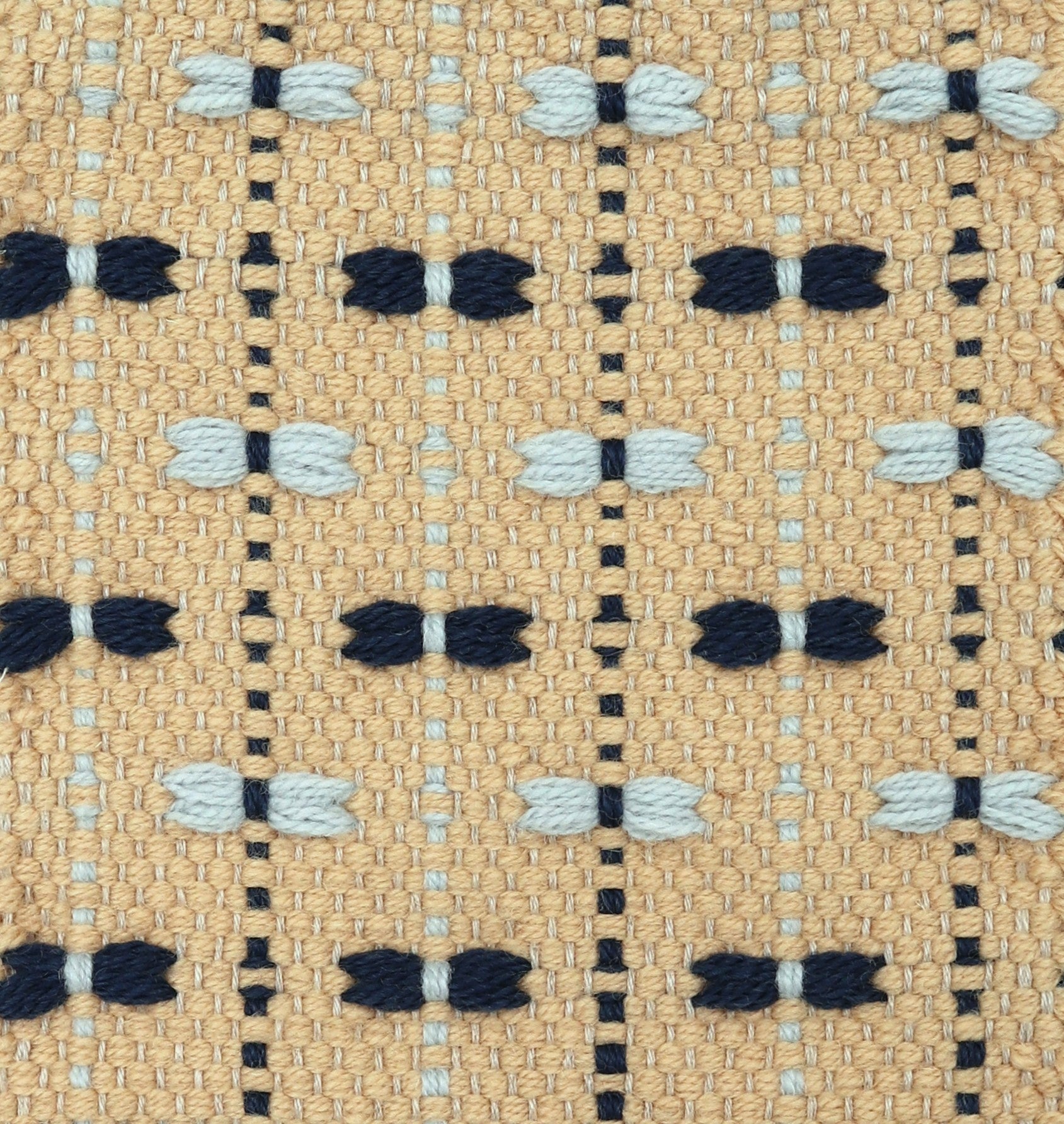 <p>Single Weave with Bows, base yellow 6006, bows in light blue CH054 and dark blue 5027, warp: natural</p>