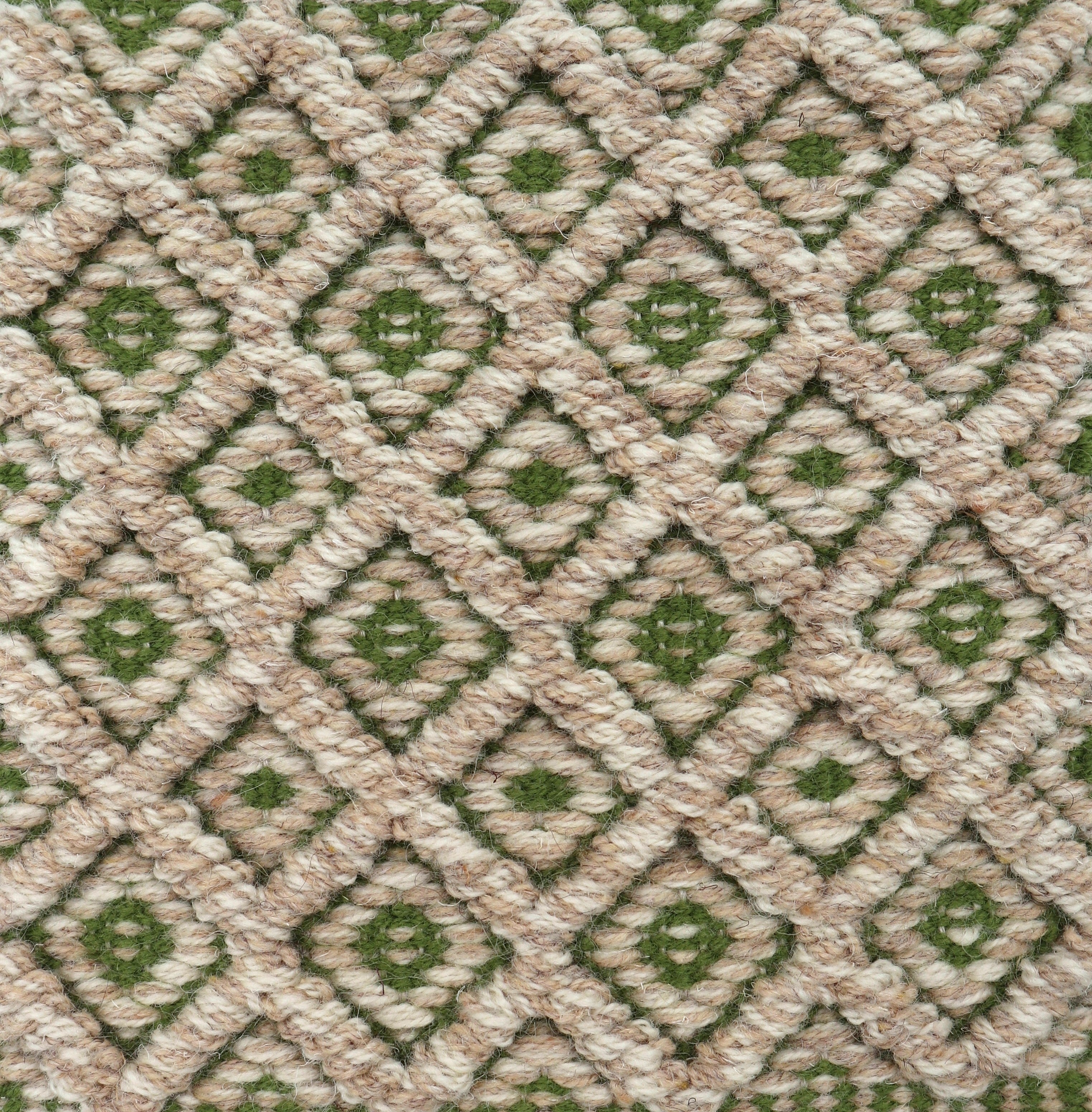 <p>Small Dual Diamond Twill in Boucle, main beige mix 6023, 03, inside green CH015 on the natural yarn</p>