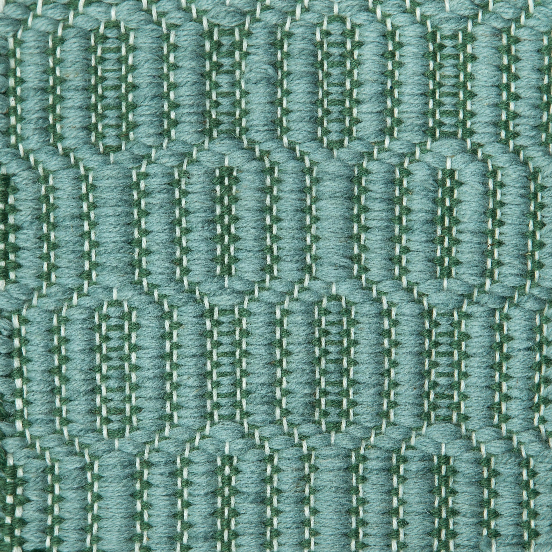 <p>Soft Dual Diamond Twill, main light blue CH4400, inside green 4006 on the white yarn</p>