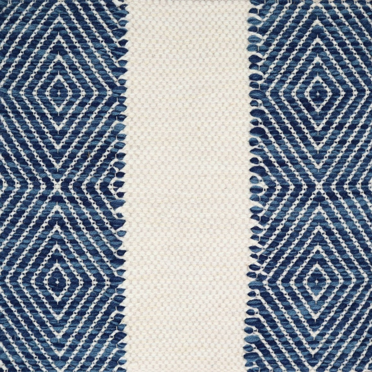 <p>Milano Blue Panels, Vertical Stripes in Big Dual Diamond Twill, base white 1023, CH044, 06, main blue 8603, CH014, 5027 on the natural yarn</p>