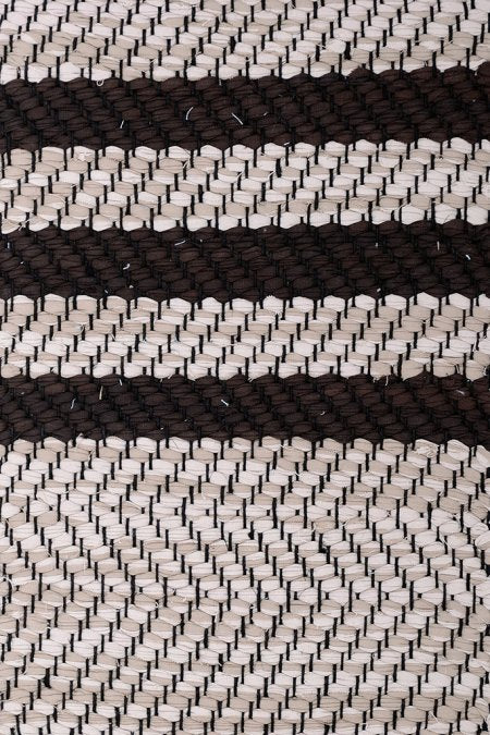 <p>Very Very wide Herringbone in one end and then gradually diminishing until small Herringbone with black stripes, beige mix 231, 229, stripe in brown black 162; yarn - black</p>