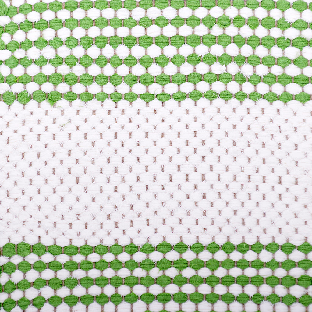 <p>Single Weave Striped, one row green 475, other row white 101, wide stripe - white 101; natural yarn</p>