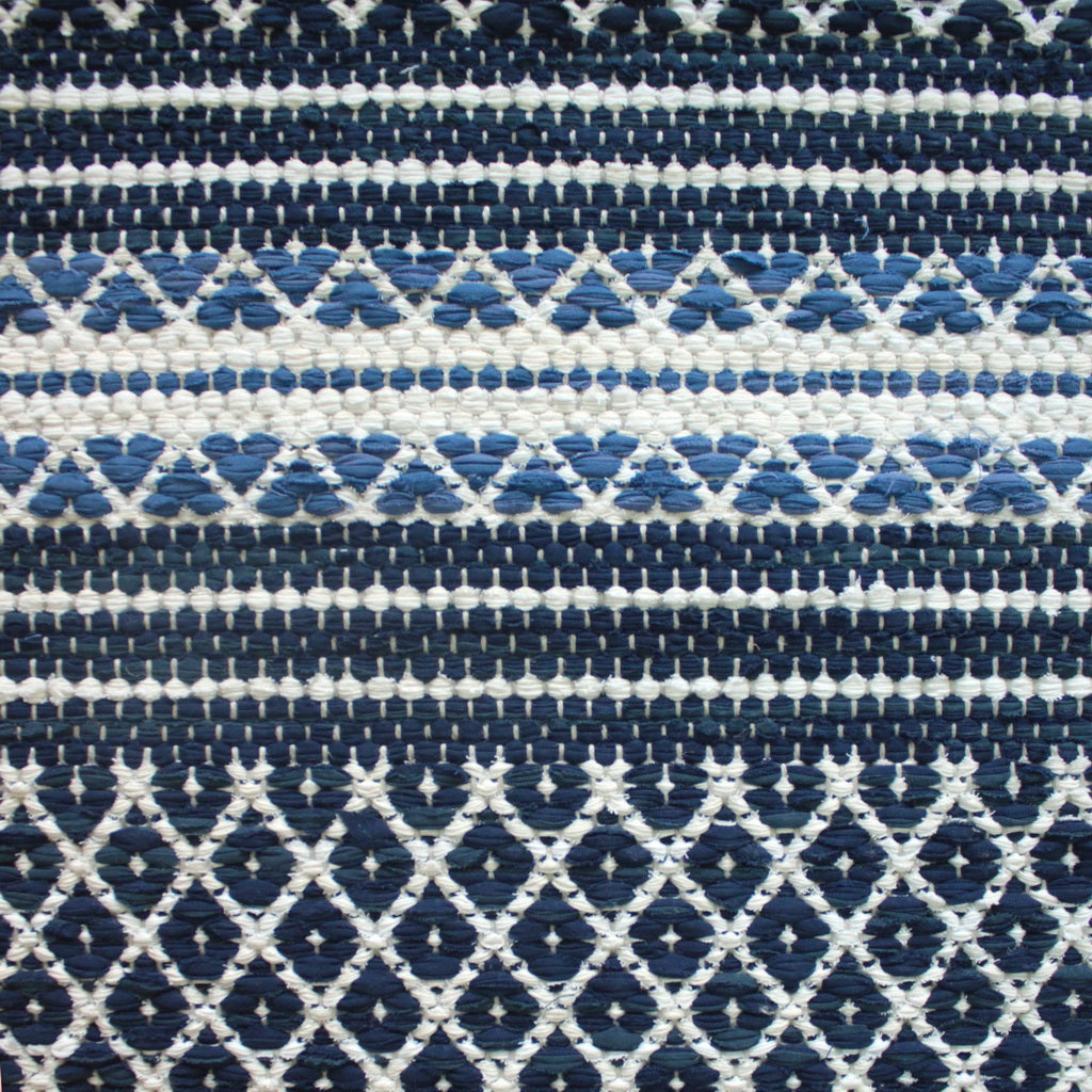 Rosepath,  Zig Zag and Single Weave Striped, main blue mix 509, 510, 522, 534, inside white mix 101, 102, 104; natural yarn <a href="/wp/wp-content/gallery/collection-stripes/img_8477_1024.jpg">Click to large</a>